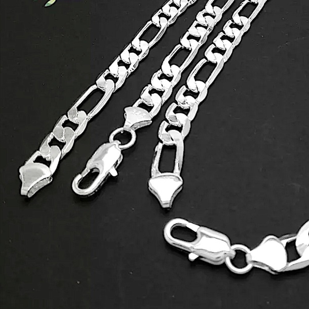 Figaro Sterling Silver Chain Link 8mm Unisex Necklace - Picture 3 of 3
